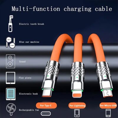 3-in-1 Super Fast Charging Cable - Type-C, Lightning and Micro USB (Zinc Alloy, 120W 6A)