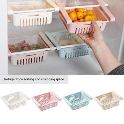 Adjustable Pull-out Fridge Organiser Drawer - Space-Saving Storage Bin