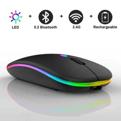 Rechargeable Wireless Mouse - Bluetooth 5.2 + 2.4GHz, RGB, 1600 DPI