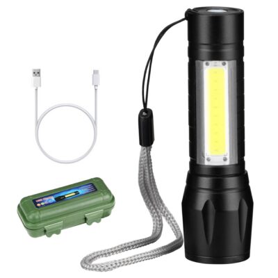 Mini USB Rechargeable LED Flashlight with COB Side Light - Zoomable