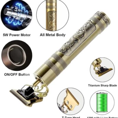 Metal-Body T9 Vintage Hair Trimmer - Dragon Design, Rechargeable