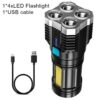 4-LED Super Bright Flashlight with COB Side Light - USB Rechargeable