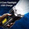 4-LED Super Bright Flashlight with COB Side Light - USB Rechargeable